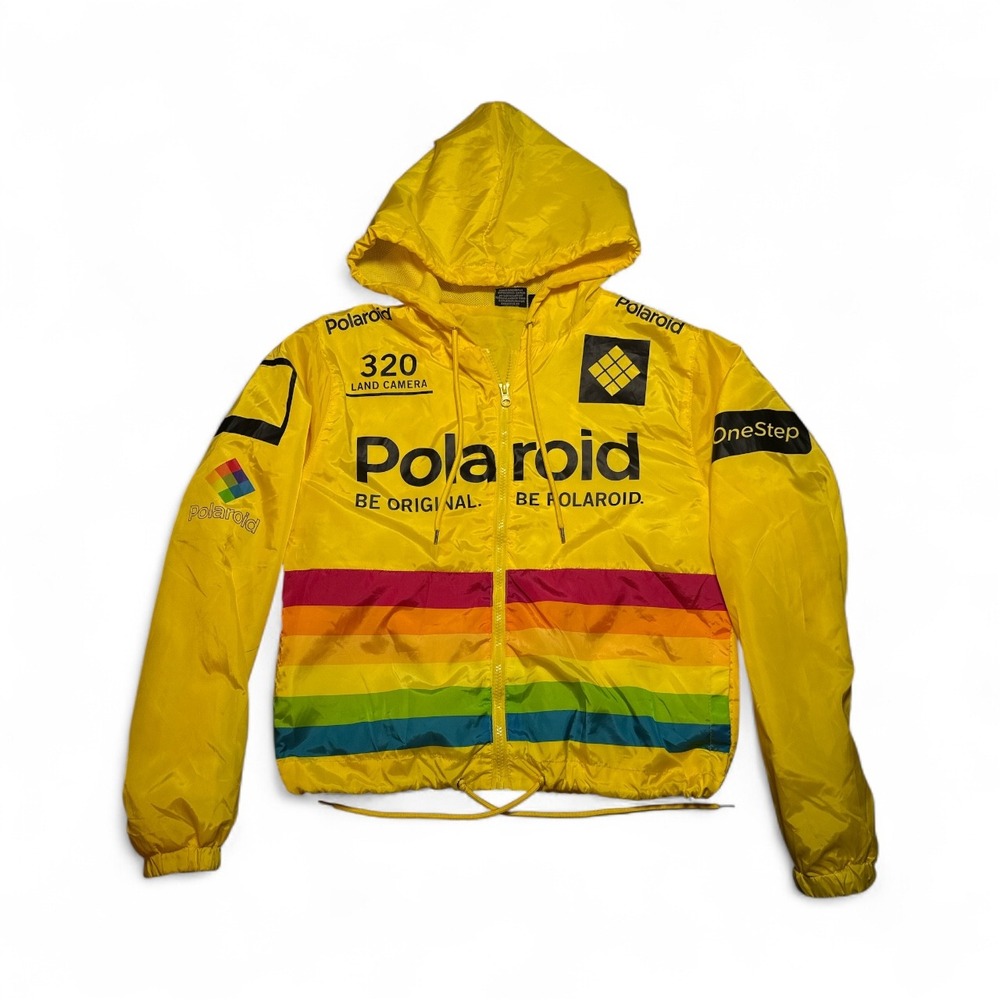 Polaroid 320‎ Land Camera OneStep Windbreaker Jacket Sz M Rainbow Stripe Hooded